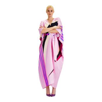 JSDC Lounge Wear Belt Style Printed Satin Silk Kaftan For Women 5