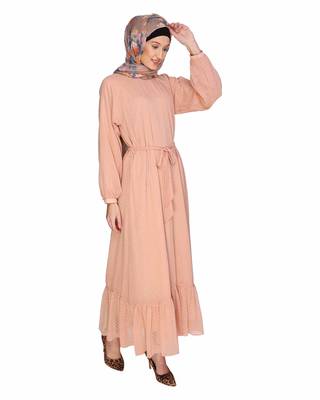 Peach plain chiffon  abaya 2