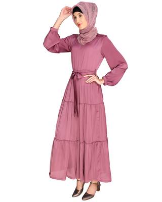 Onion-pink plain chiffon  abaya 1