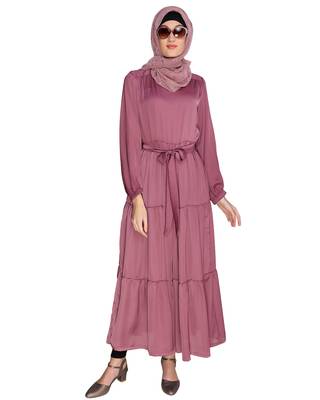 Onion-pink plain chiffon  abaya 3