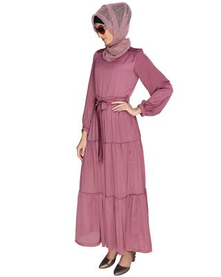 Onion-pink plain chiffon  abaya 4