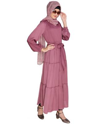 Onion-pink plain chiffon  abaya 5