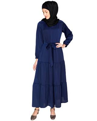 Blue plain satin abaya 1