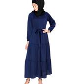 Blue plain satin abaya