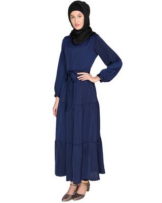 Blue plain satin abaya 2