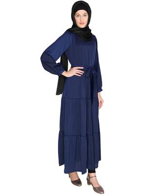 Blue plain satin abaya 3