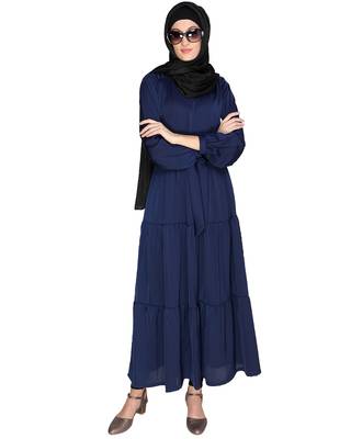 Blue plain satin abaya 4