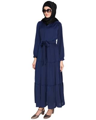 Blue plain satin abaya 5