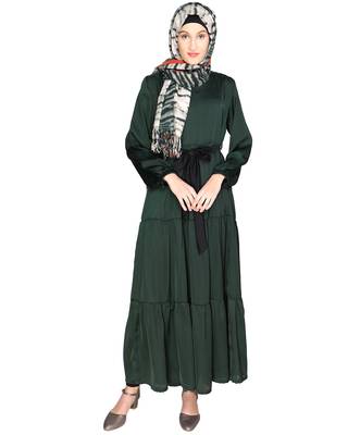 Green plain satin  abaya 1