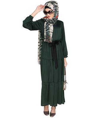 Green plain satin  abaya 4