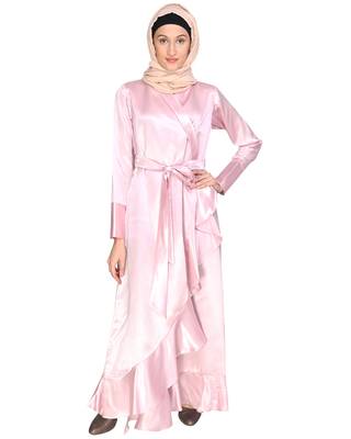 Pink plain satin abaya 1