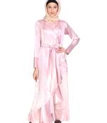 Pink plain satin abaya