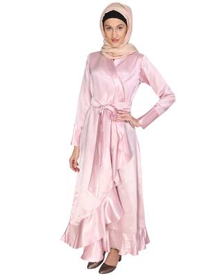 Pink plain satin abaya 2