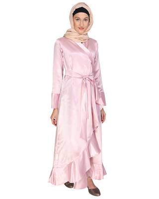 Pink plain satin abaya 3