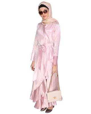 Pink plain satin abaya 4