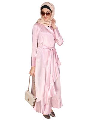 Pink plain satin abaya 5