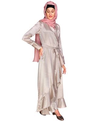 Brown plain satin abaya 1