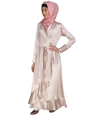 Brown plain satin abaya 3