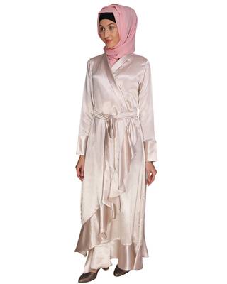 Brown plain satin abaya 4