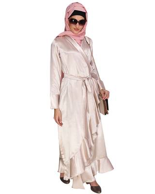 Brown plain satin abaya 5