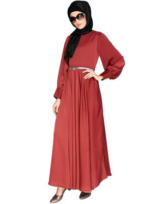 Red mirror  satin  abaya 1