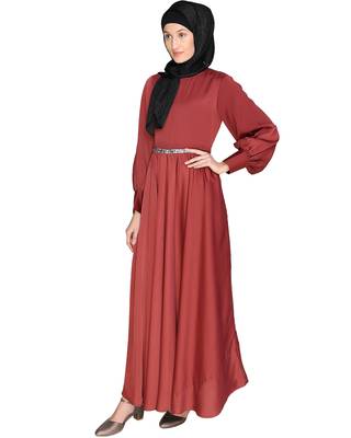 Red mirror  satin  abaya 2