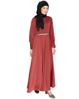 Red mirror  satin  abaya 3