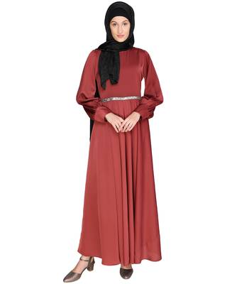 Red mirror  satin  abaya 4