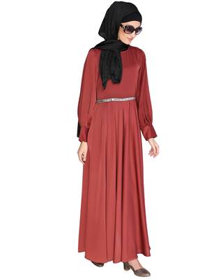 Red mirror  satin  abaya 5