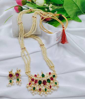Sukai Jewels Ethnic Traditional Wear Moti Mala Necklace with Earring Set for Women and Girls 1