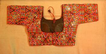 3/4TH Sleeves Kutch hand Embroidered Multicolour AUTHENTIC MIRROR WORK Designer Paded Stitched Blouse 3