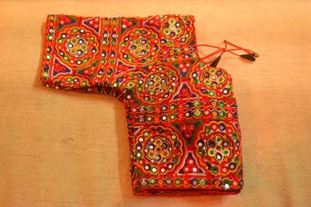 3/4TH Sleeves Kutch hand Embroidered Multicolour AUTHENTIC MIRROR WORK Designer Paded Stitched Blouse 4