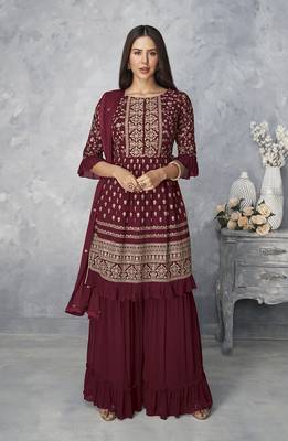 Maroon embroidered georgette salwar 1