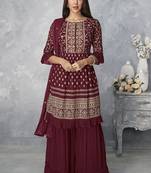 Maroon embroidered georgette salwar