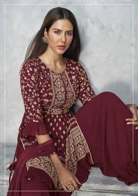 Maroon embroidered georgette salwar 2
