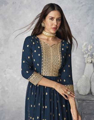 Dark-teal embroidered georgette salwar 2