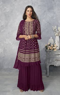 Dark-purple embroidered georgette salwar 1
