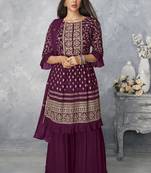 Dark-purple embroidered georgette salwar