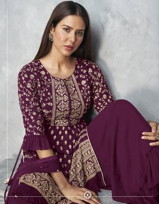 Dark-purple embroidered georgette salwar 2