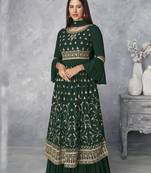 Dark-green embroidered georgette salwar