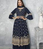 Dark-blue embroidered georgette salwar