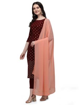 maroon printed crepe party-wear-kurtis 3