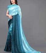 Turquoise plain georgette saree with blouse