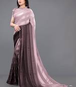 Wine plain georgette saree with blouse