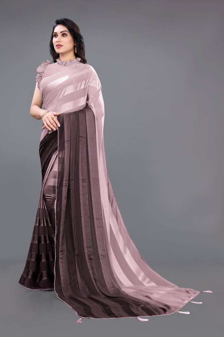 Wine plain georgette saree with blouse