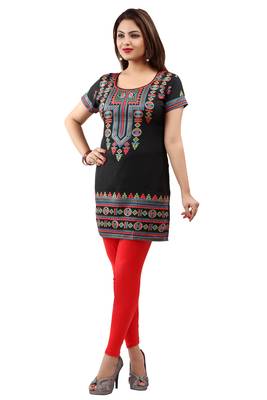 Black printed crepe short-kurtis 3
