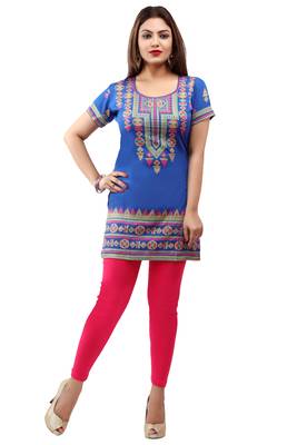 Royal-blue printed crepe short-kurtis 1