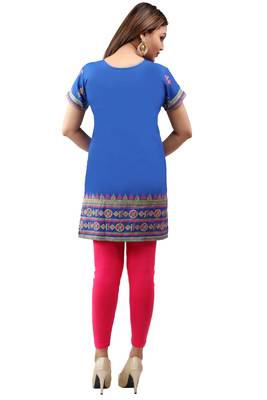 Royal-blue printed crepe short-kurtis 2