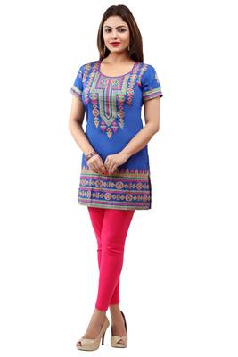 Royal-blue printed crepe short-kurtis 3