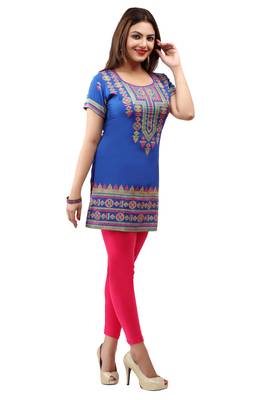 Royal-blue printed crepe short-kurtis 4